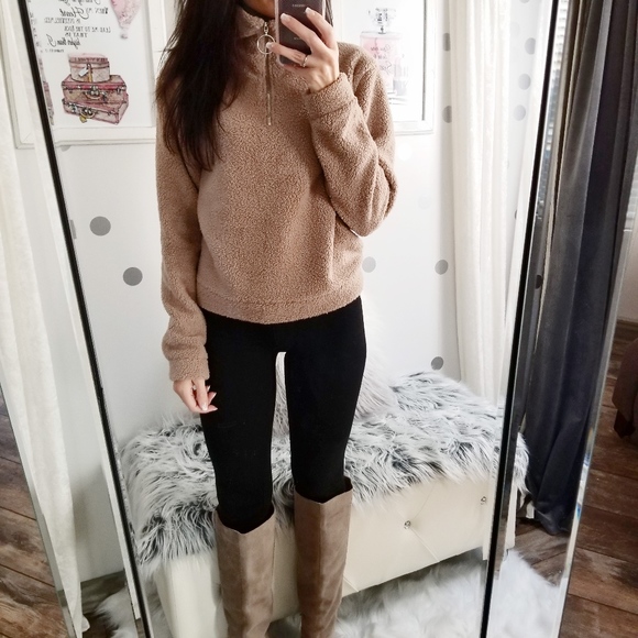 🎈Taupe Sherpa Pullover Half Zip Up Jacket - Picture 5 of 5